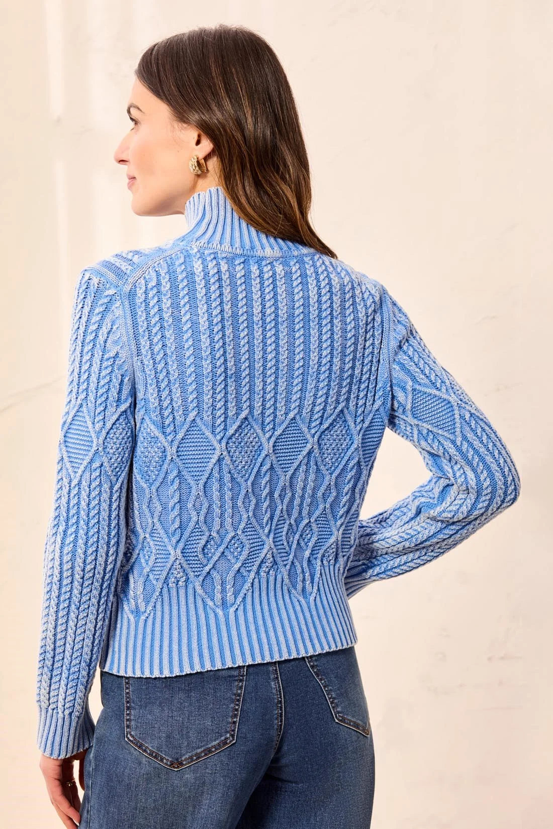 Cable Knit Mock Neck Special Wash Sweater. Style TR6251O-4632