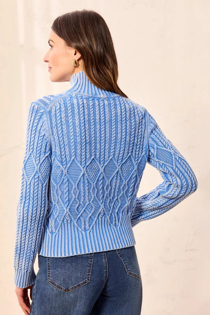 Cable Knit Mock Neck Special Wash Sweater. Style TR6251O-4632