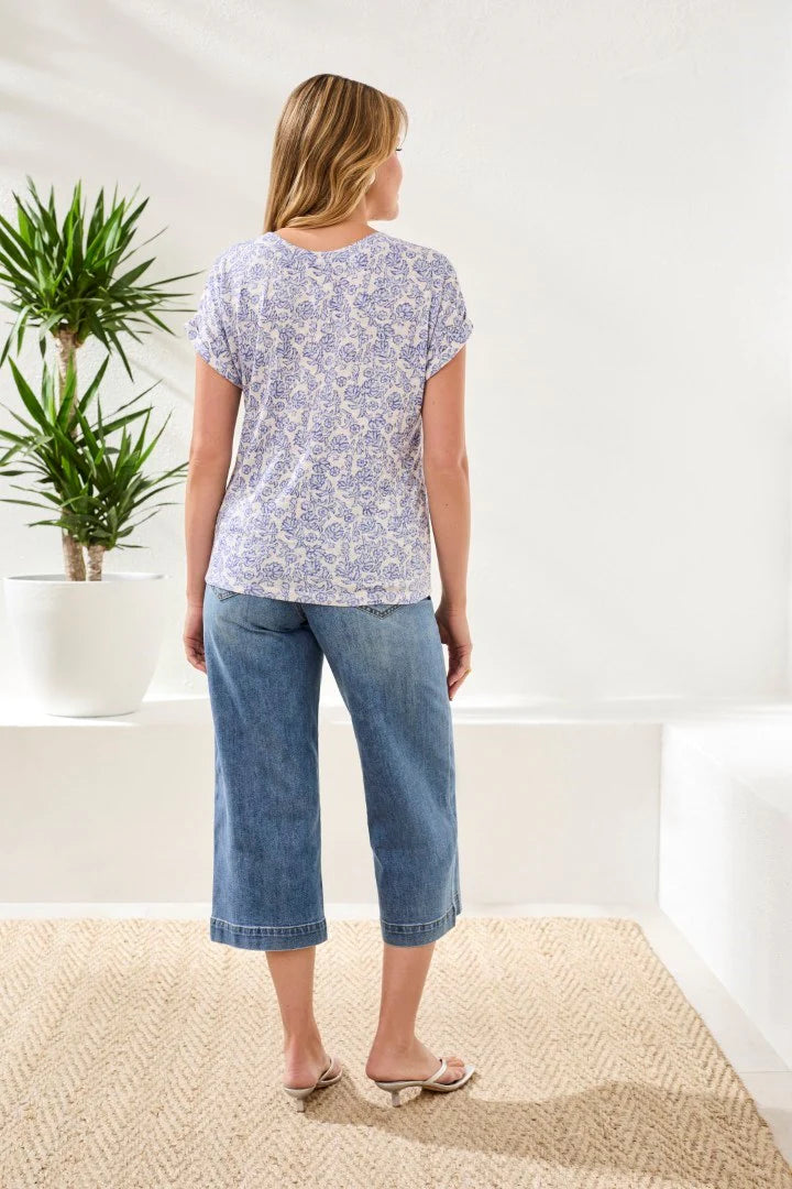 Floral Print Cap Sleeve Wear Two Ways Top. Style TR6108O-1619