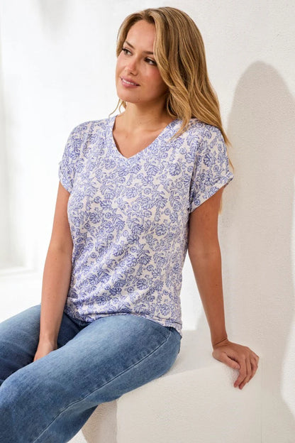 Floral Print Cap Sleeve Wear Two Ways Top. Style TR6108O-1619