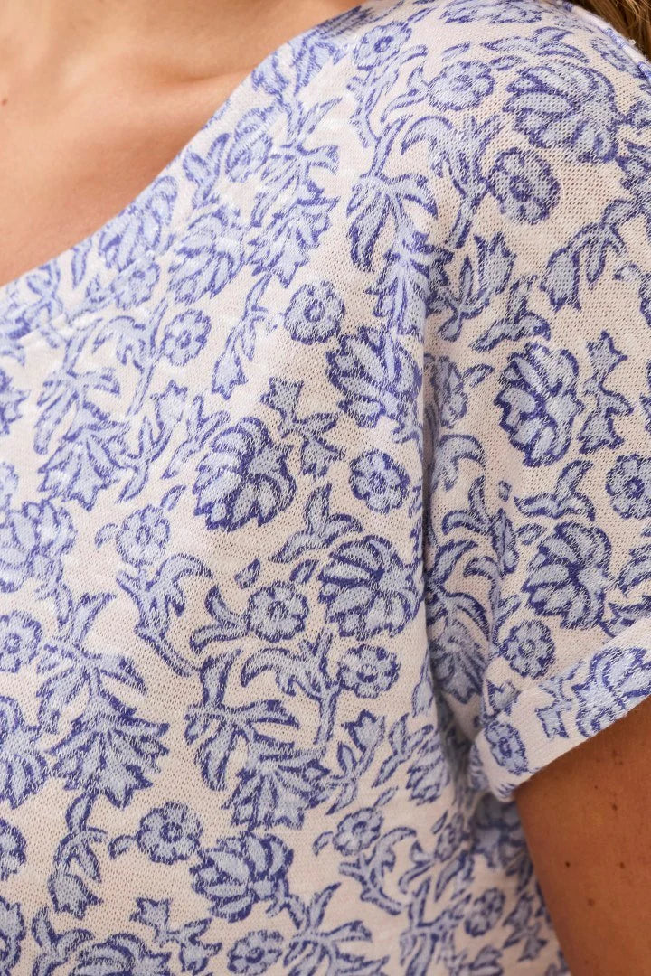 Floral Print Cap Sleeve Wear Two Ways Top. Style TR6108O-1619