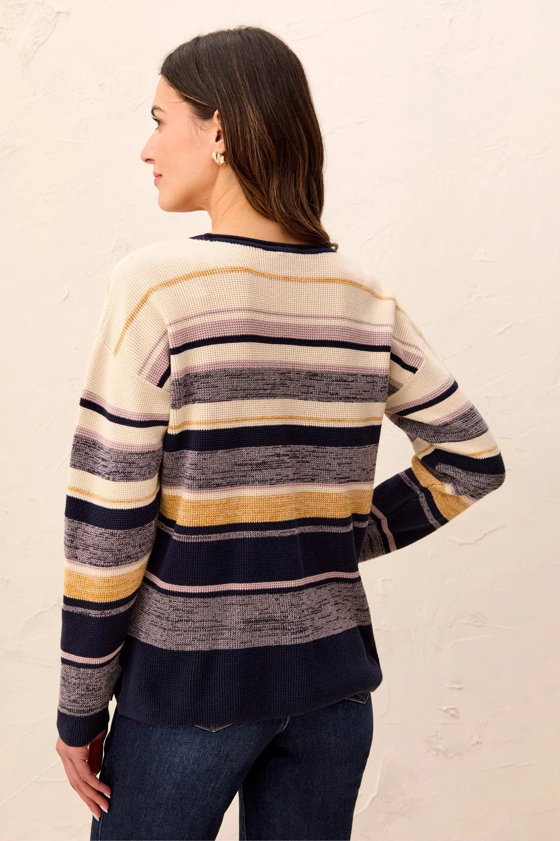 Striped Waffle Knit Cotton Sweater. Style TR2254O-576