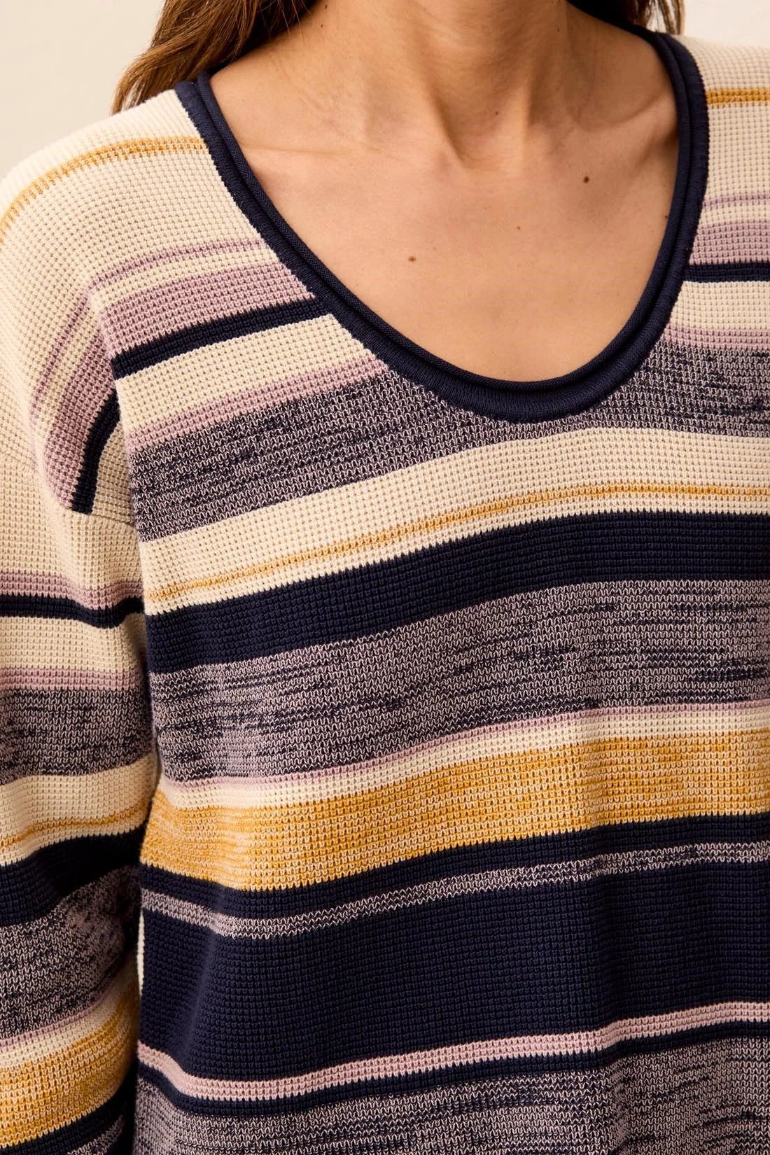 Striped Waffle Knit Cotton Sweater. Style TR2254O-576