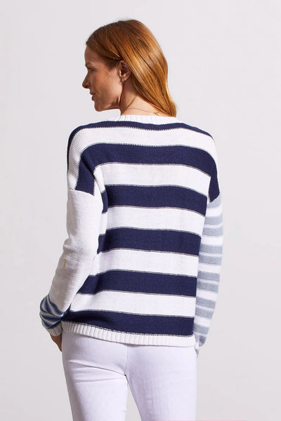 Contrast Stripe Crew Neck Sweater. Style TR1675O-3709