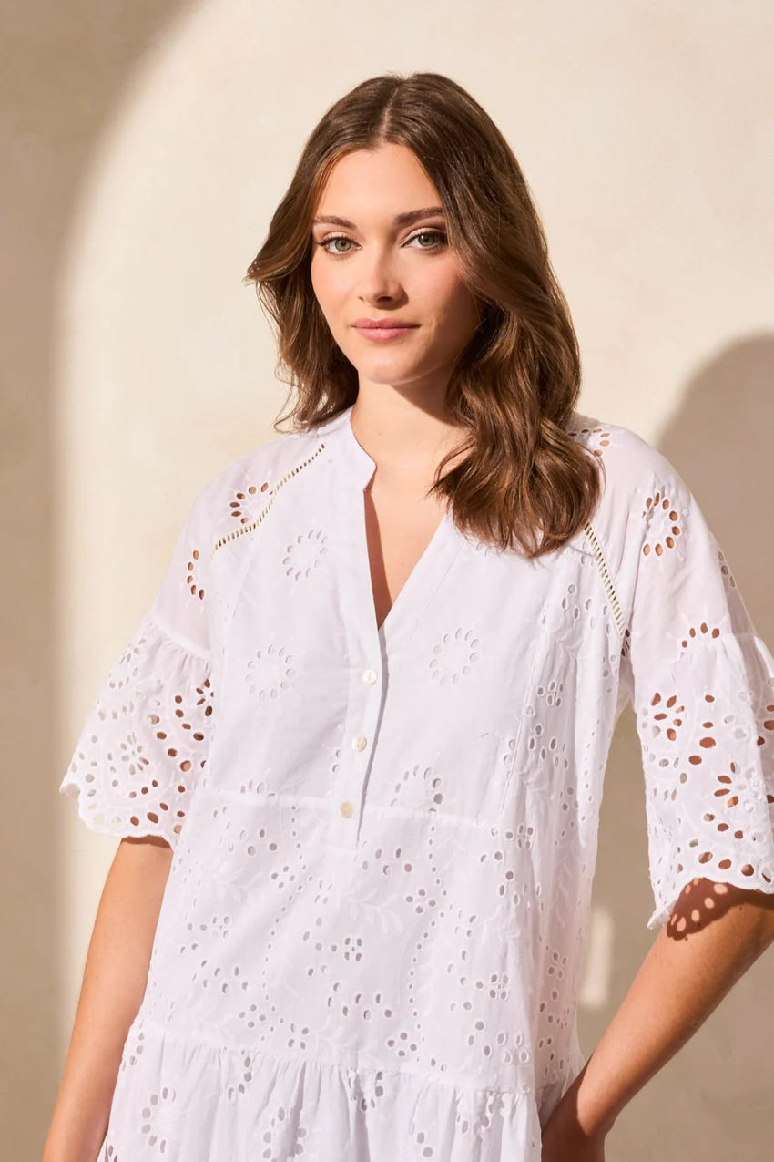 Eyelet Tiered Cotton Swing Dress. Style TR5852O-5333