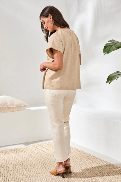 Tassel Tie Up Solid Colour Boho Top. Style TR2475O-8168