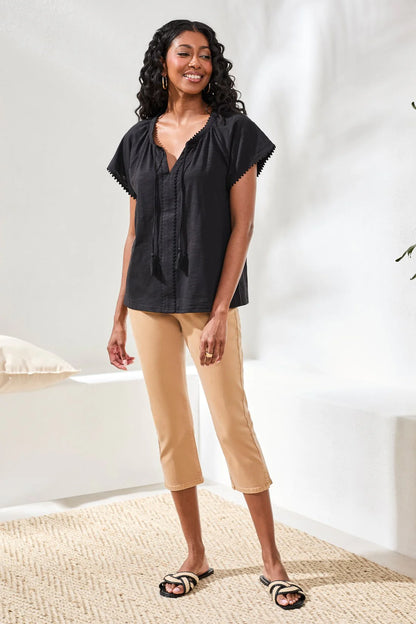 Tassel Tie Up Solid Colour Boho Top. Style TR2475O-8168