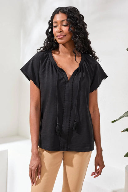 Tassel Tie Up Solid Colour Boho Top. Style TR2475O-8168