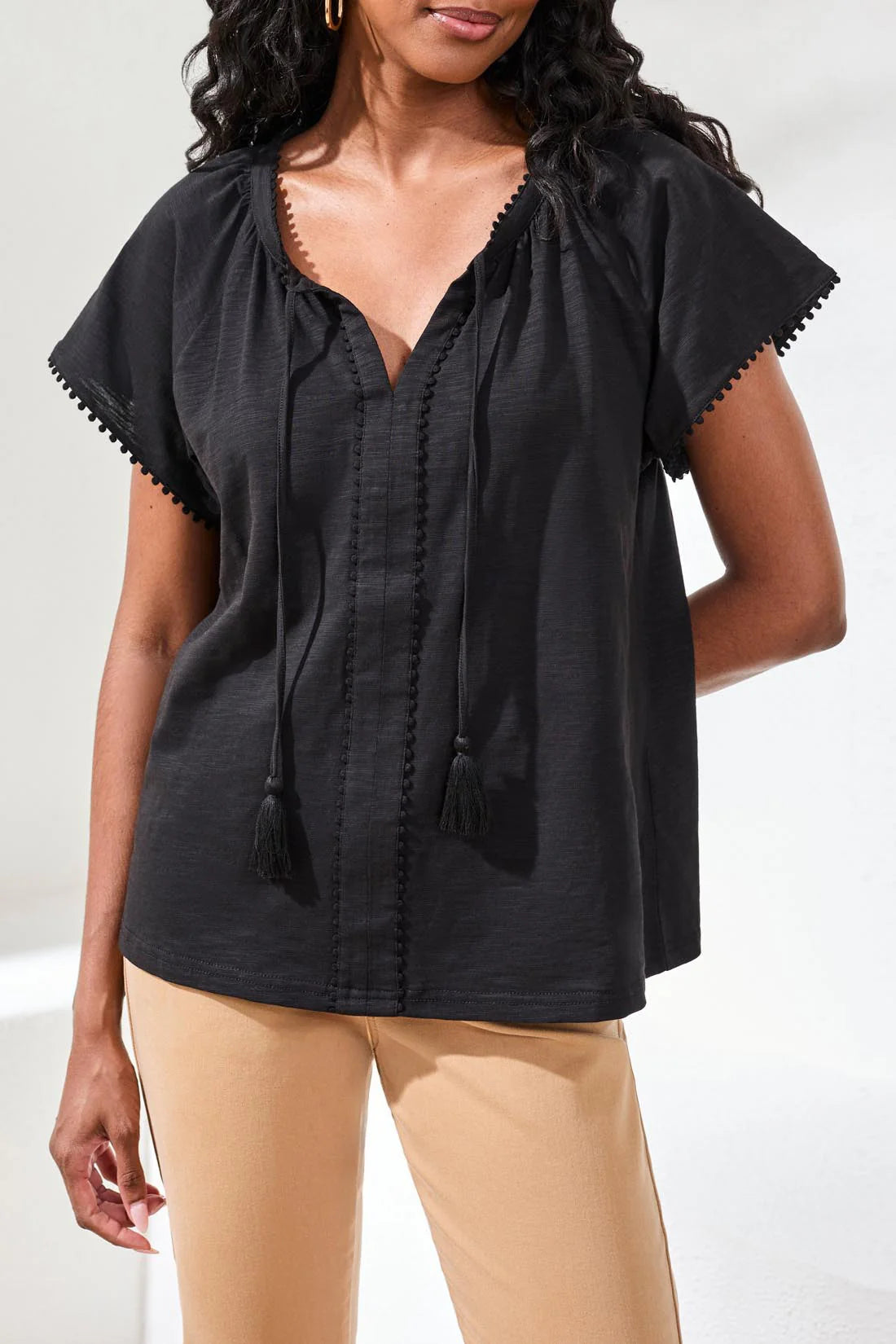 Tassel Tie Up Solid Colour Boho Top. Style TR2475O-8168