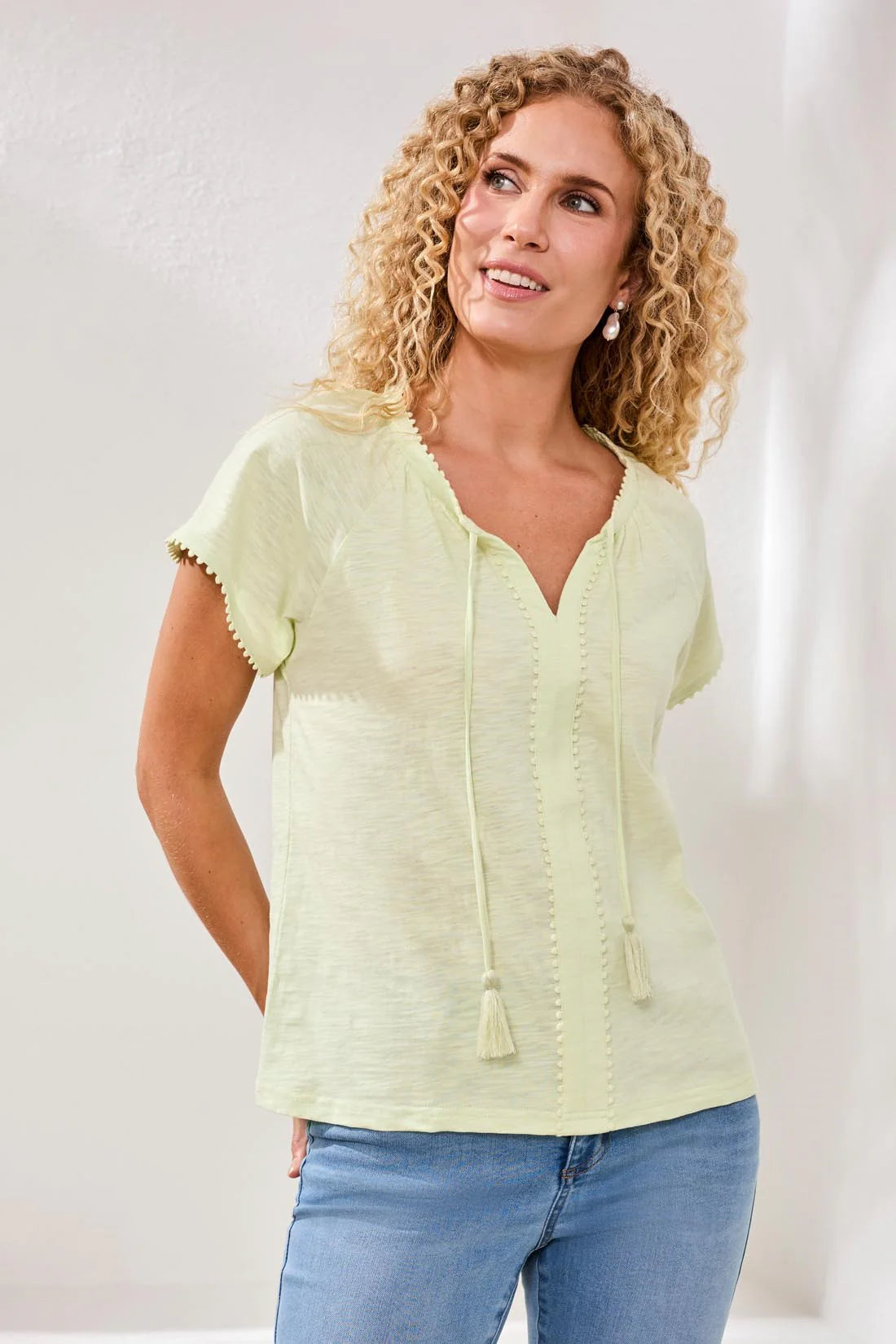 Tassel Tie Up Solid Colour Boho Top. Style TR2475O-8168