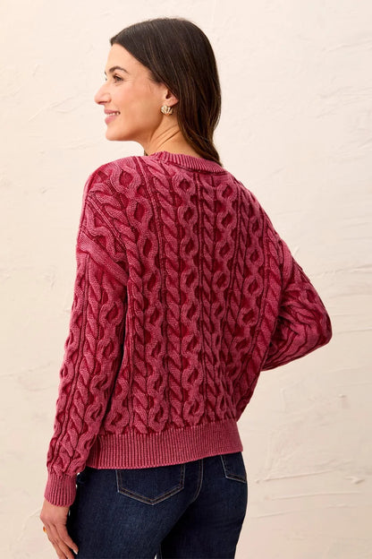 Cable Knit Special Wash Crew Neck Sweater. Style TR6243O-4632