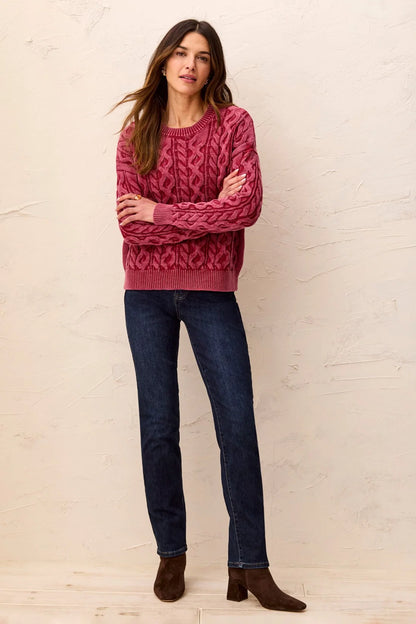 Cable Knit Special Wash Crew Neck Sweater. Style TR6243O-4632