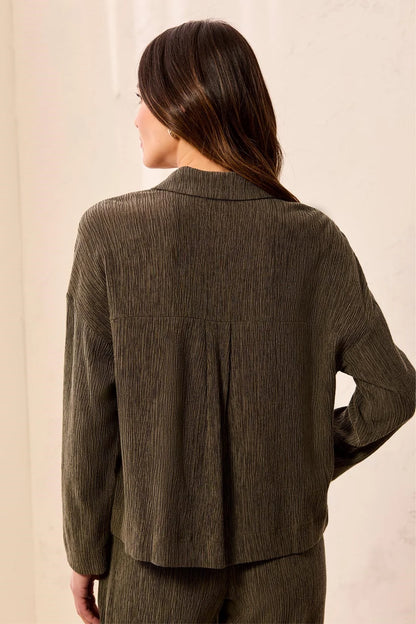 Crinkle Lyocell Long Sleeve Button Front Shirt. Style TR3142O-8503