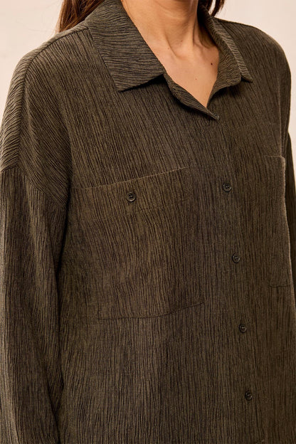 Crinkle Lyocell Long Sleeve Button Front Shirt. Style TR3142O-8503