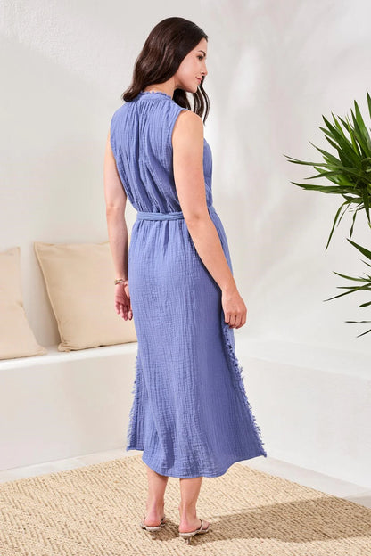 Crinkle Gauze Button-Front Belted Midi Dress. Style TR6056O-4555