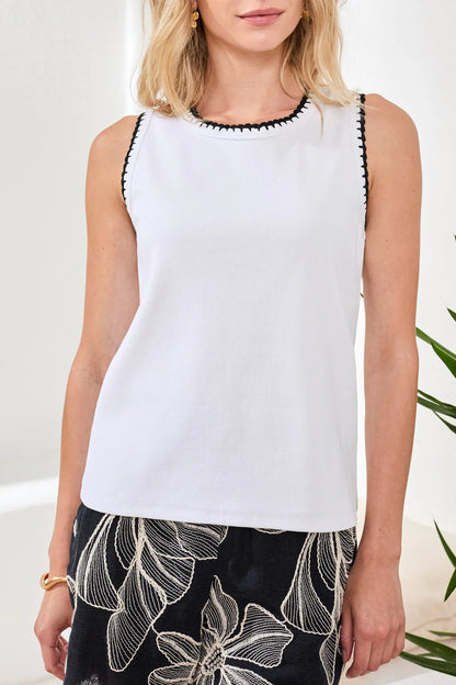 Crochet Trim Ribbed Sleeveless Top. Style TR2430O-8367