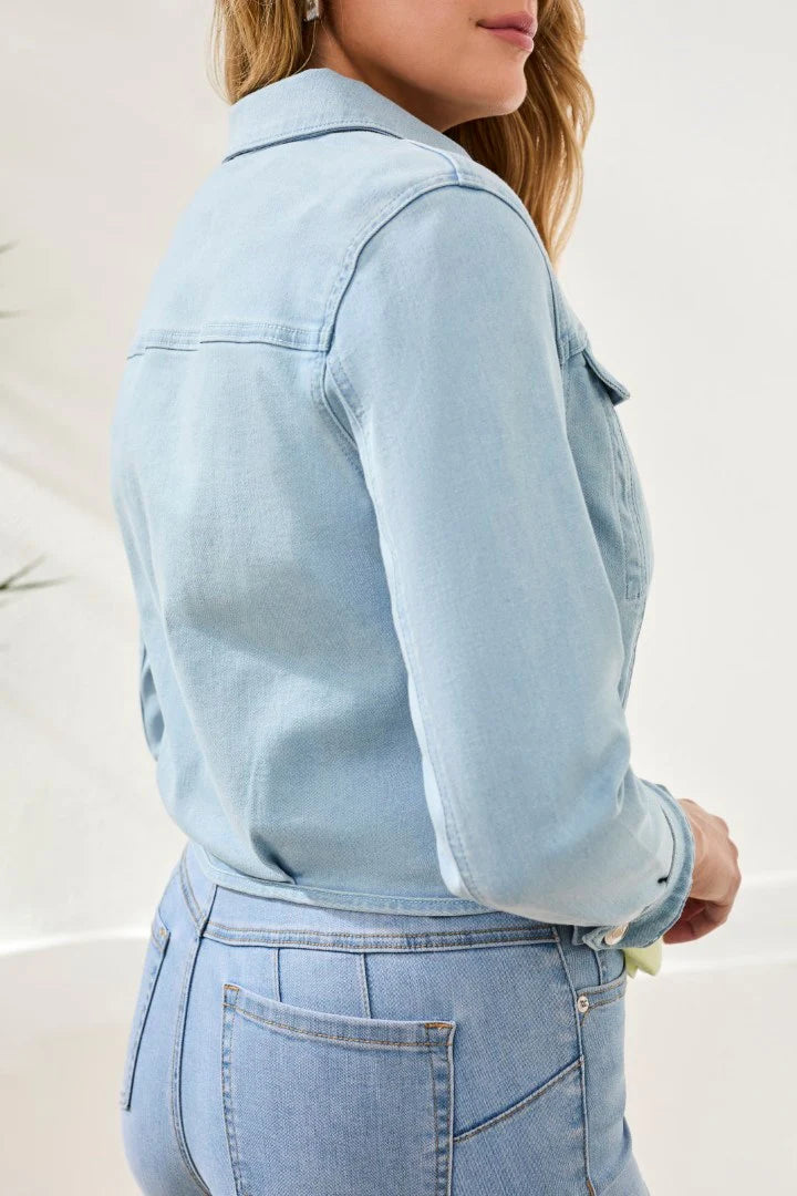 Cropped Button Front Denim Jacket. Style TR6150O-4960