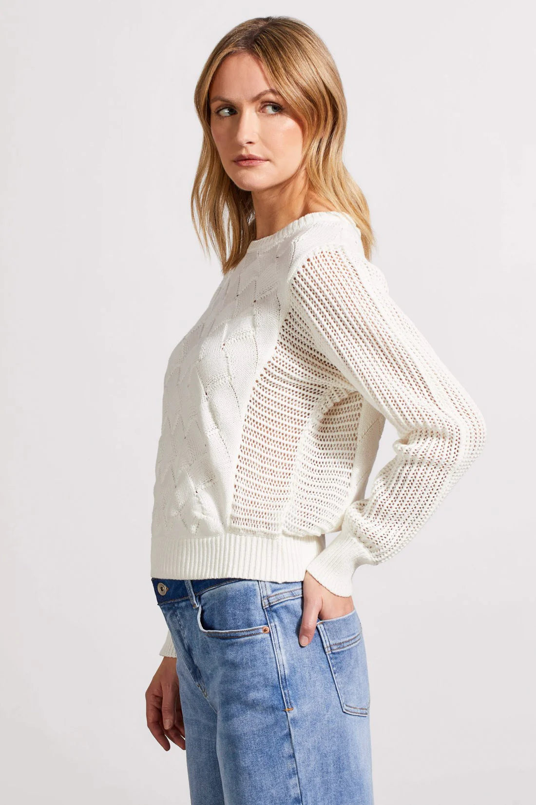 Special Wash Basket Weave & Crochet Sweater. Style TR5551O-4632