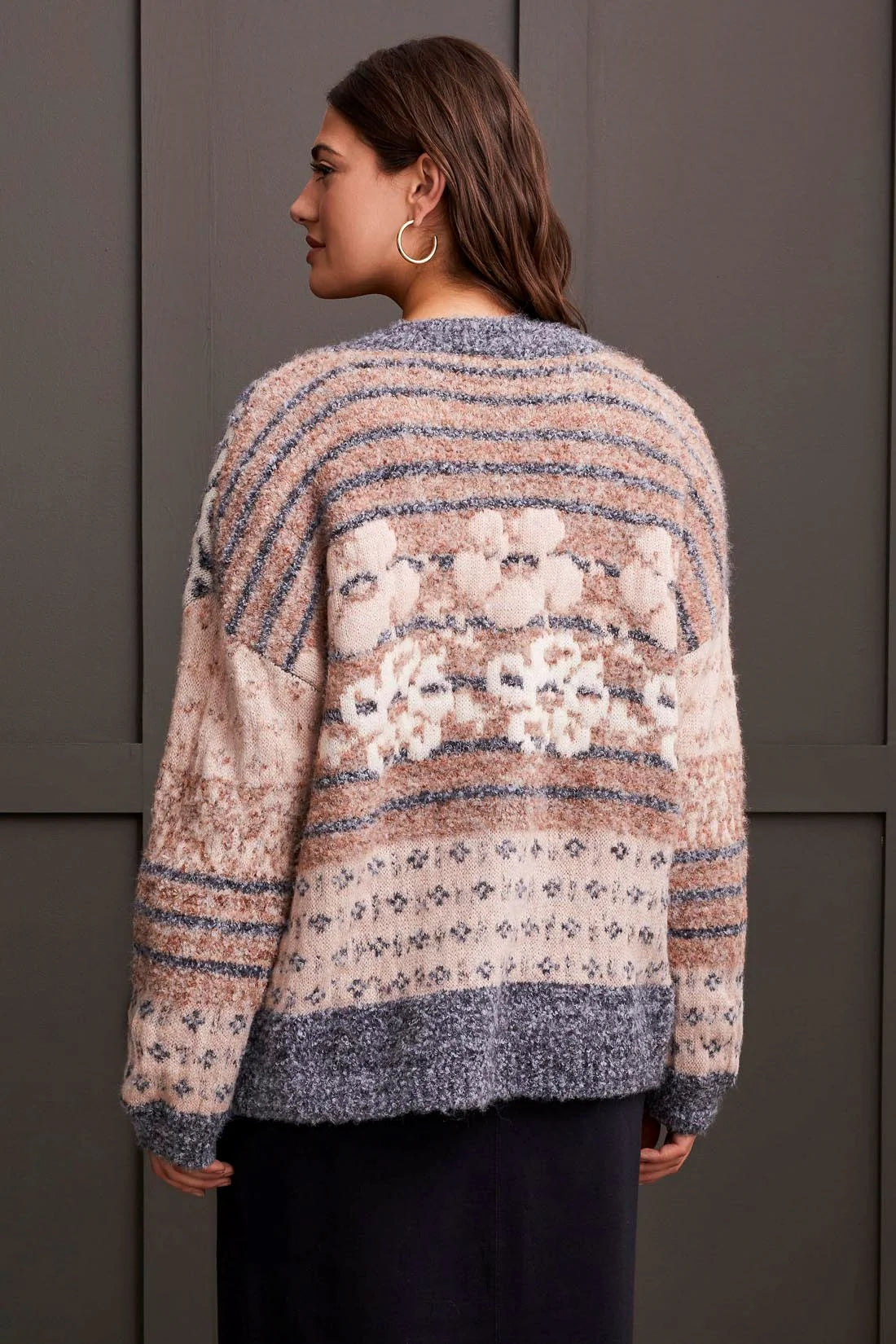 Double Knit Jacquard Sweatre Cardigan. Style TR1975O-8083