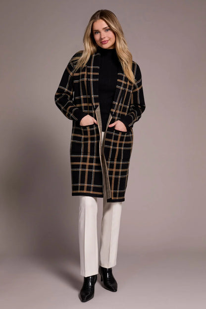 Double Knit Long Plaid Coatigan. Style TR1523O-8234