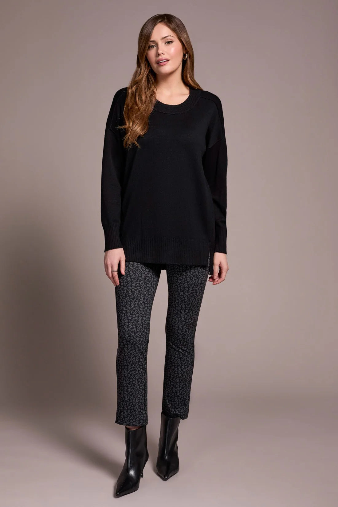 Drop Shoulder Crew Neck Tunic Sweater. Style TR2394O-8359