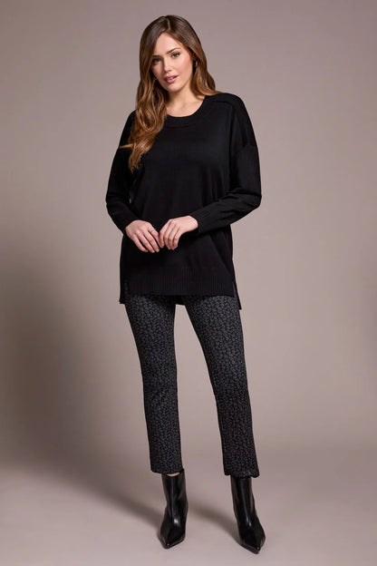 Drop Shoulder Crew Neck Tunic Sweater. Style TR2394O-8359