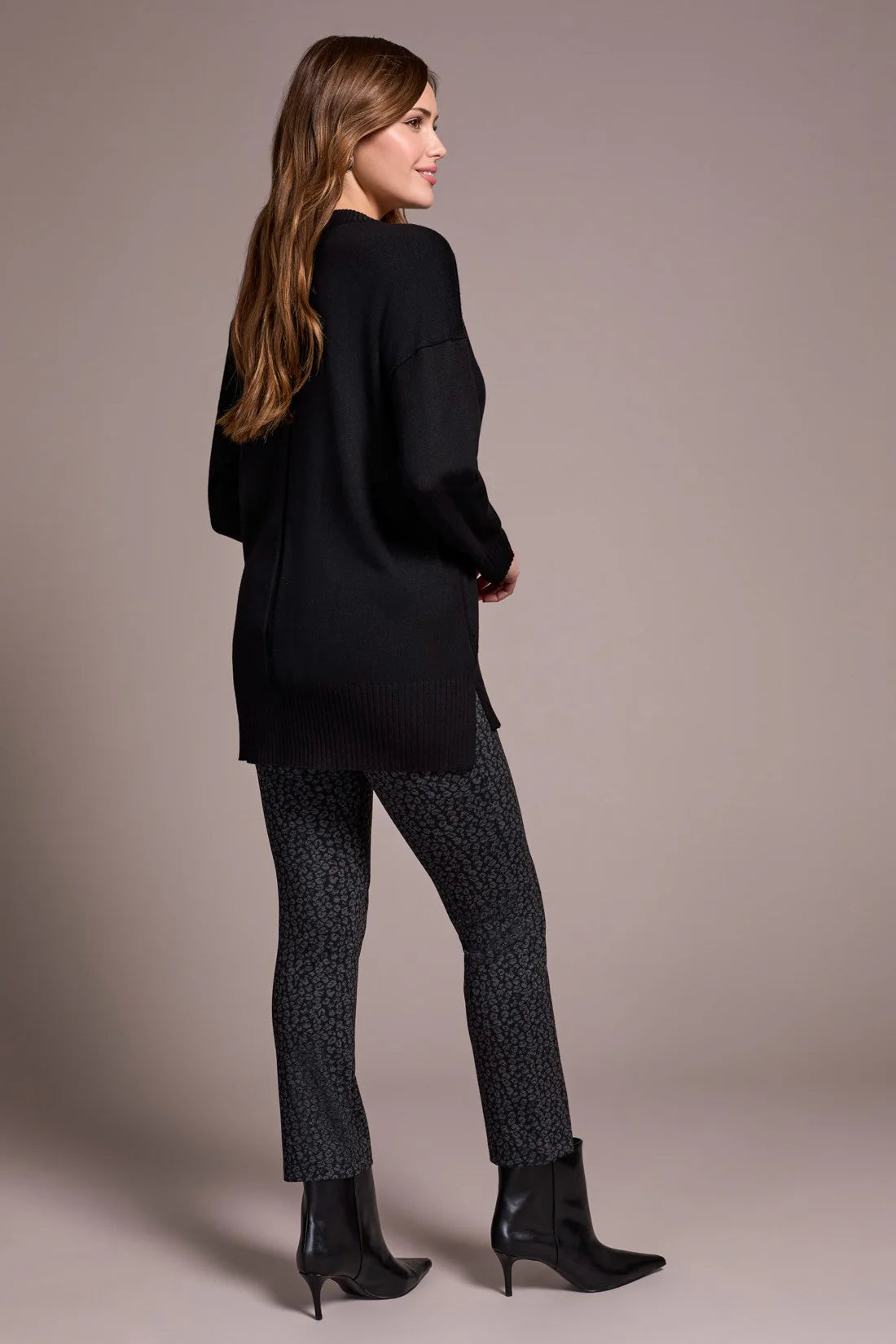 Drop Shoulder Crew Neck Tunic Sweater. Style TR2394O-8359