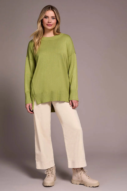 Drop Shoulder Crew Neck Tunic Sweater. Style TR2394O-8359