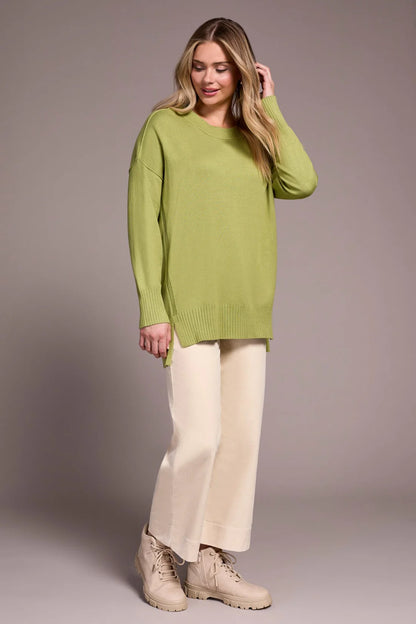 Drop Shoulder Crew Neck Tunic Sweater. Style TR2394O-8359