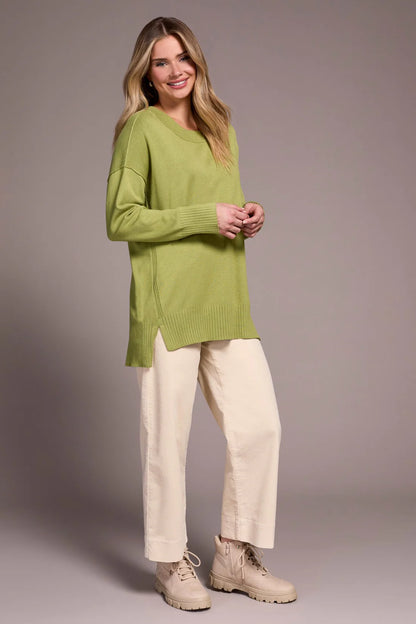 Drop Shoulder Crew Neck Tunic Sweater. Style TR2394O-8359