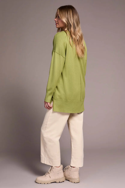 Drop Shoulder Crew Neck Tunic Sweater. Style TR2394O-8359