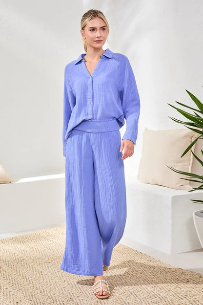 Smocked Elastic Waist Pull-On Wide Leg Cotton Pant. Style TR6057O-4555