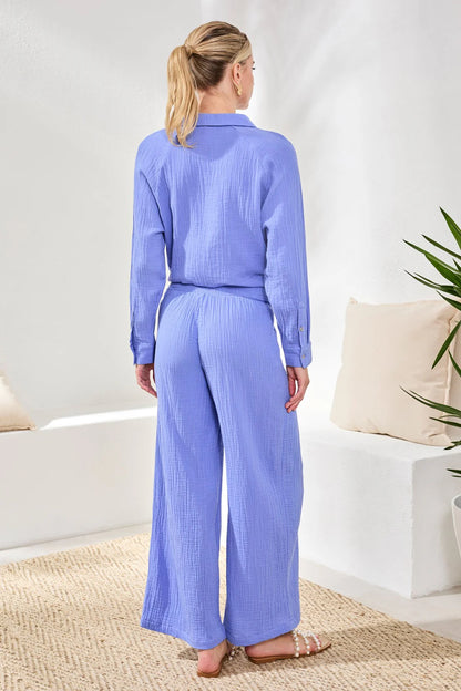 Smocked Elastic Waist Pull-On Wide Leg Cotton Pant. Style TR6057O-4555