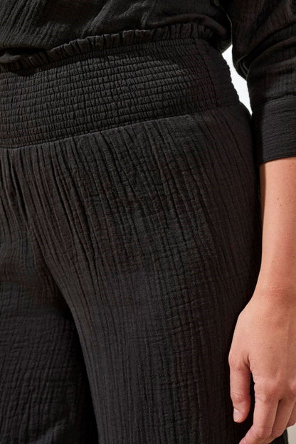 Smocked Elastic Waist Pull-On Wide Leg Cotton Pant. Style TR6057O-4555