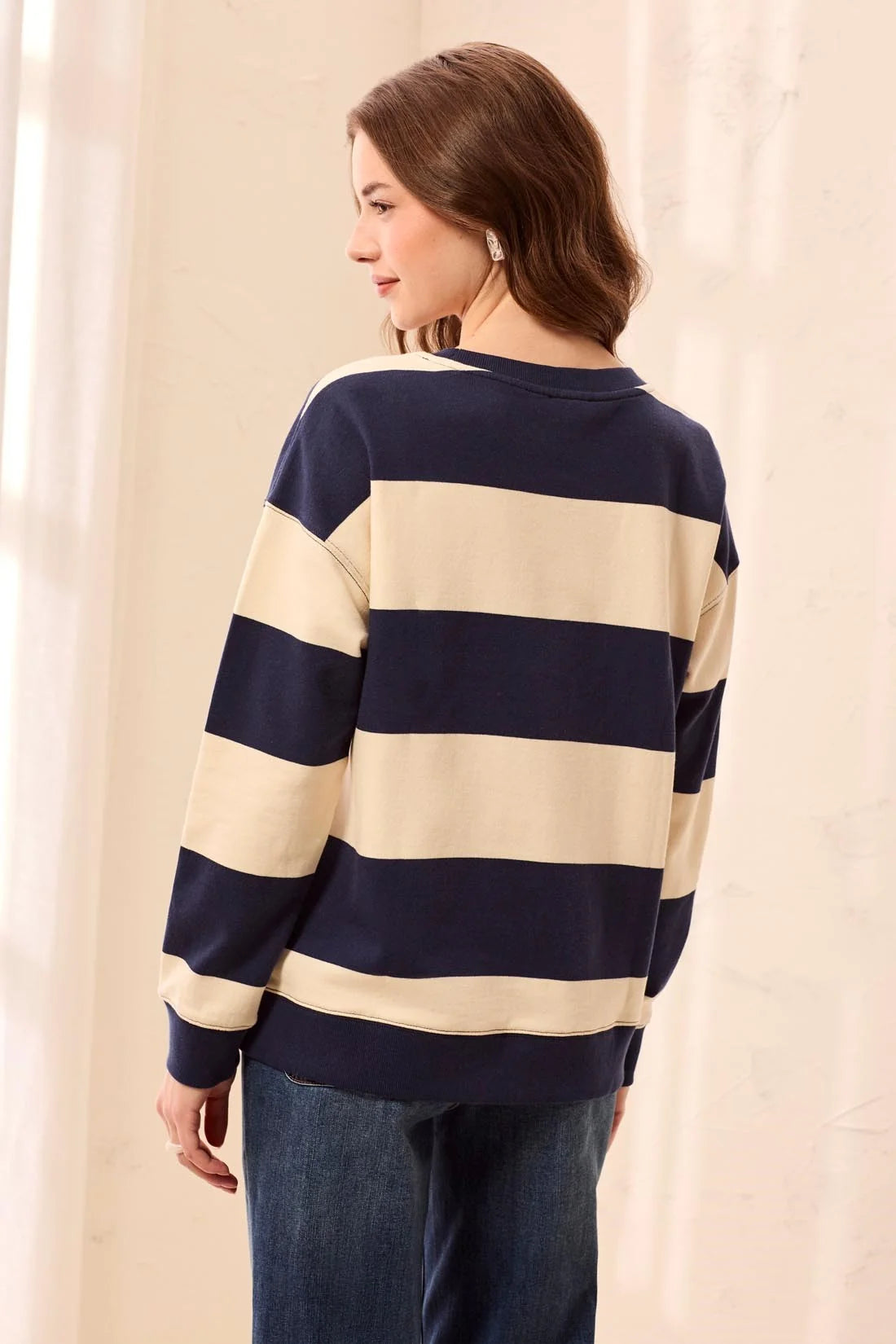 Embroidered Heart Drop Shoulder Cotton Pullover. Style TR3275O-8509