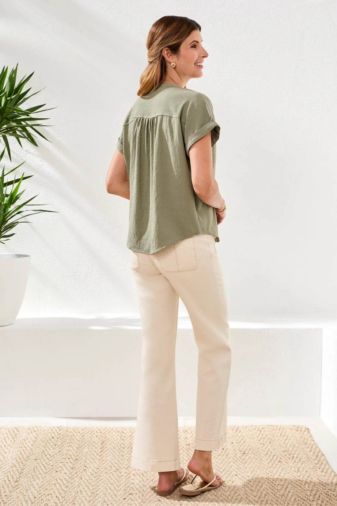 Button-Front Extended Cap Sleeve Blouse. Style TR6137O-5448