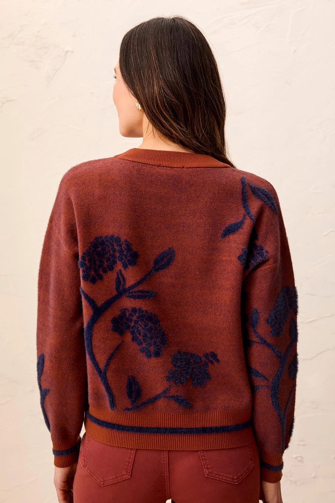 Eyelash Embroidered Long Sleeve Mock Neck Knit Sweater. Style TR3151O-8485