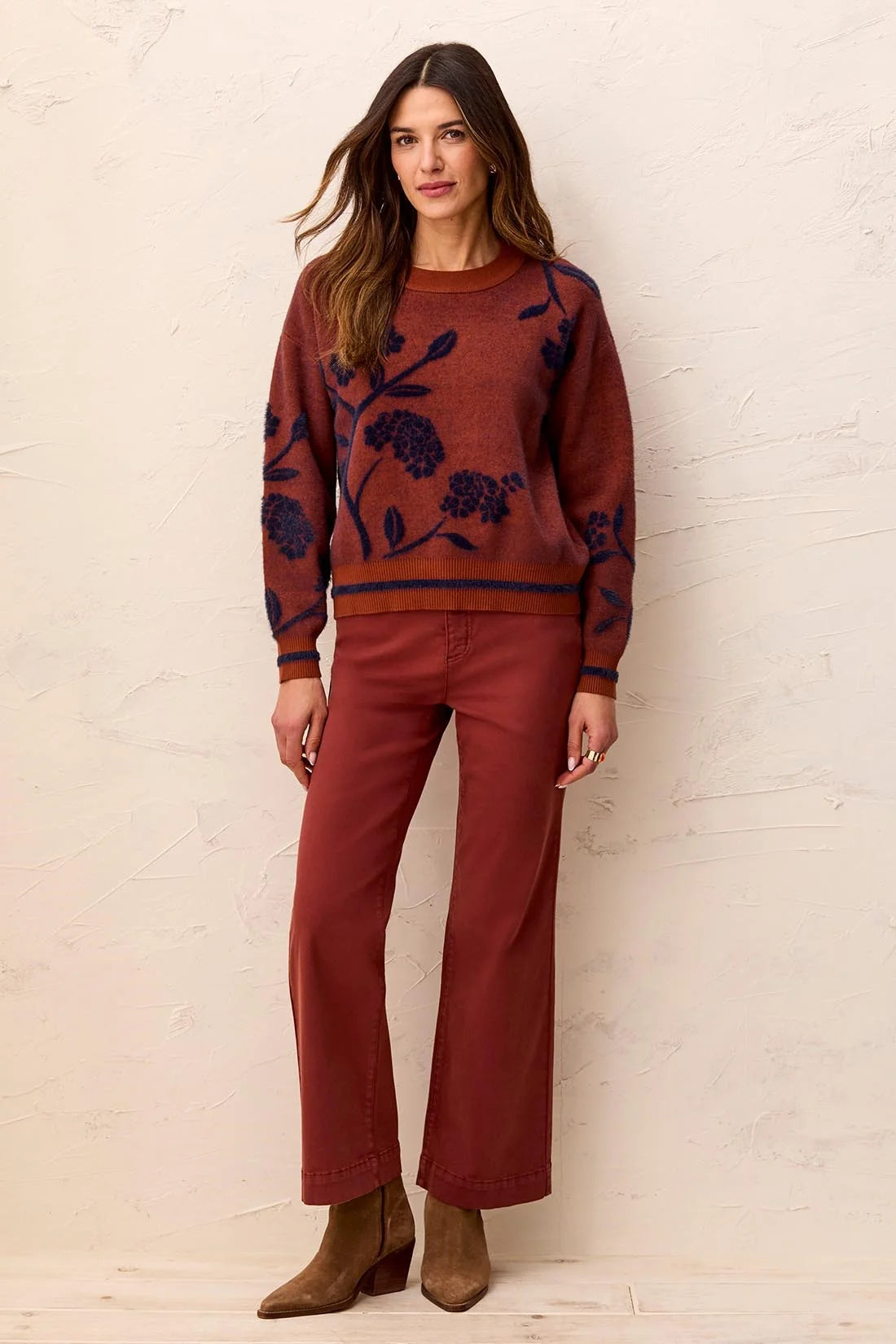 Eyelash Embroidered Long Sleeve Mock Neck Knit Sweater. Style TR3151O-8485