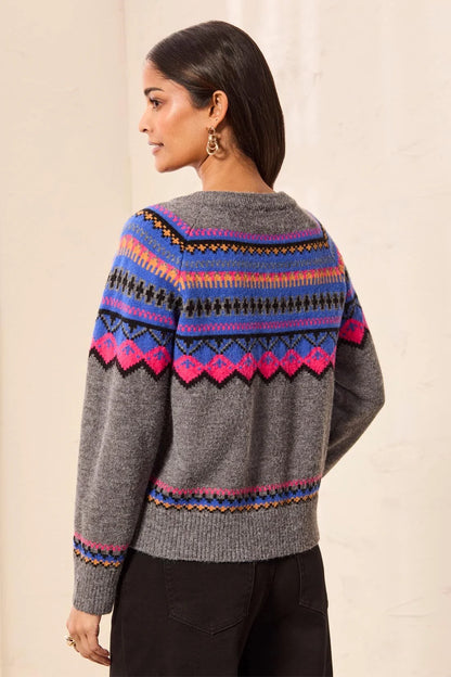 Fair Isle Button Front Sweater Cardigan. Style TR2312O-3814