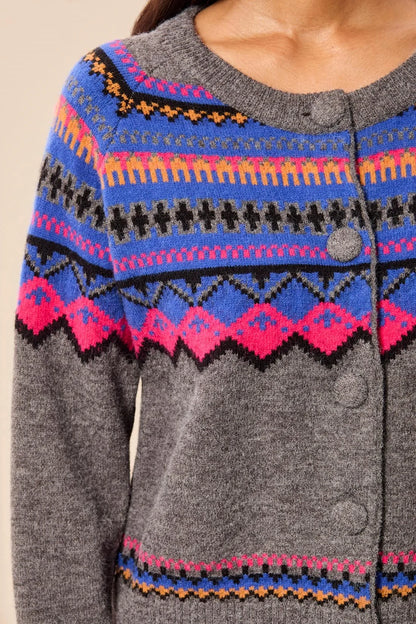 Fair Isle Button Front Sweater Cardigan. Style TR2312O-3814
