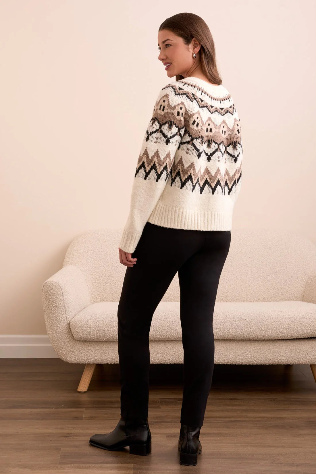 Fair Isle Pattern Button Front Knit Cardigan. Style TR2312O-3814