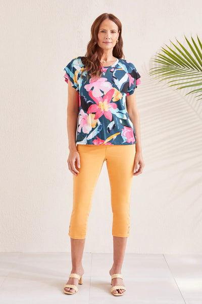 Doubled Ruffled Sleeve Floral Top. Style TR1299O-3457