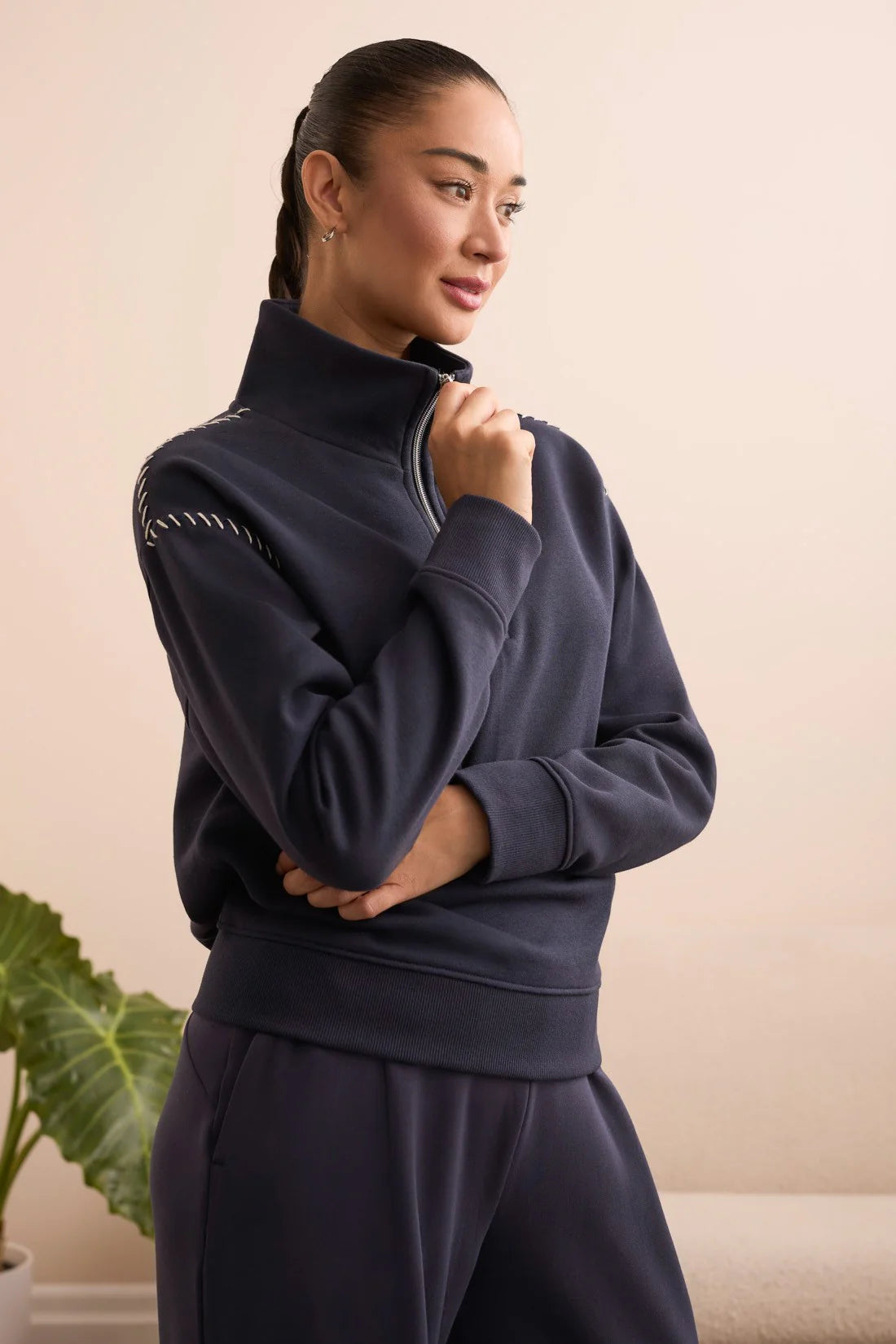 Funnel Neck & Cross Stitched Shoulders Top. Style TR2339O-8327