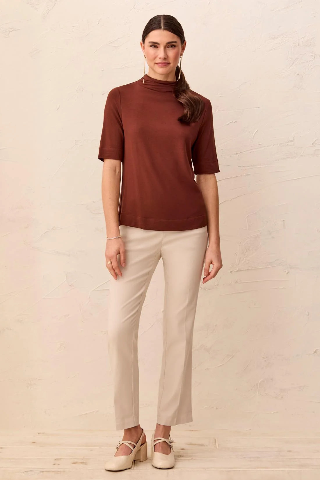Funnel Neck Short Sleeve Top. Style TR6300O-2422