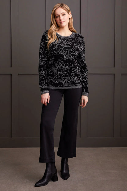 Jacquard Long Sleeve Scoop Neck Sweater. Style TR1958O-8032