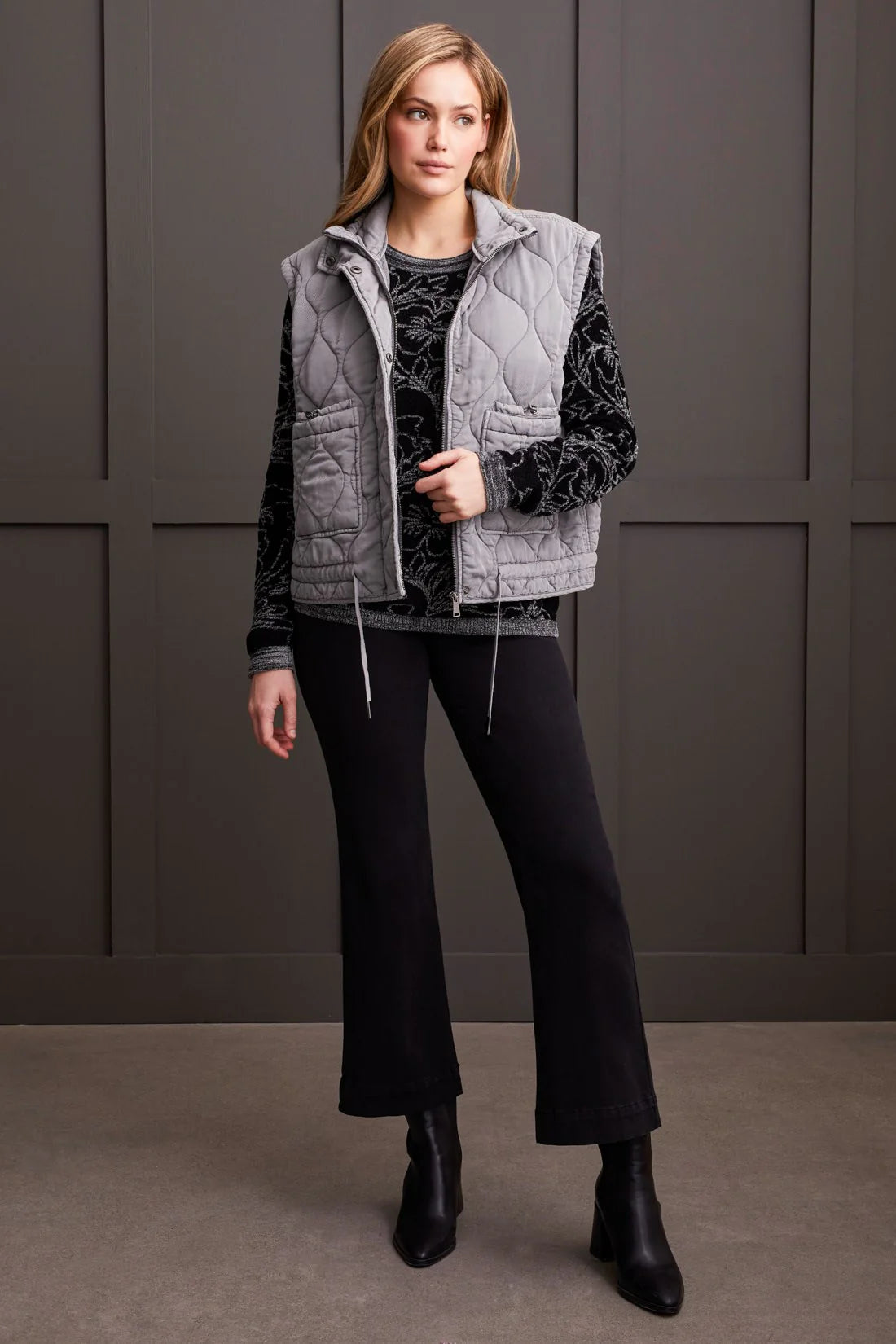 Jacquard Long Sleeve Scoop Neck Sweater. Style TR1958O-8032