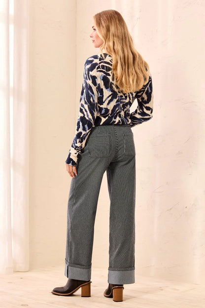 Lightweight Striped Wide Leg Cuffed Ankle Pants. Style TR3288O-3890