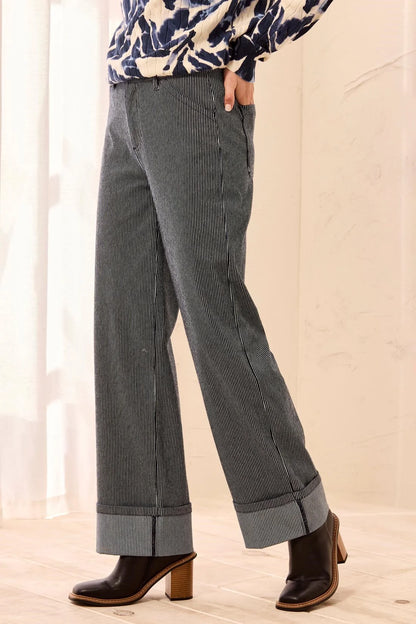 Lightweight Striped Wide Leg Cuffed Ankle Pants. Style TR3288O-3890