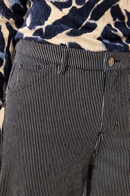 Lightweight Striped Wide Leg Cuffed Ankle Pants. Style TR3288O-3890