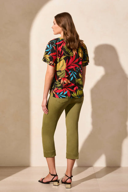 Linen Blend Ruffled Sleeve Top. Style TR2029O-1557